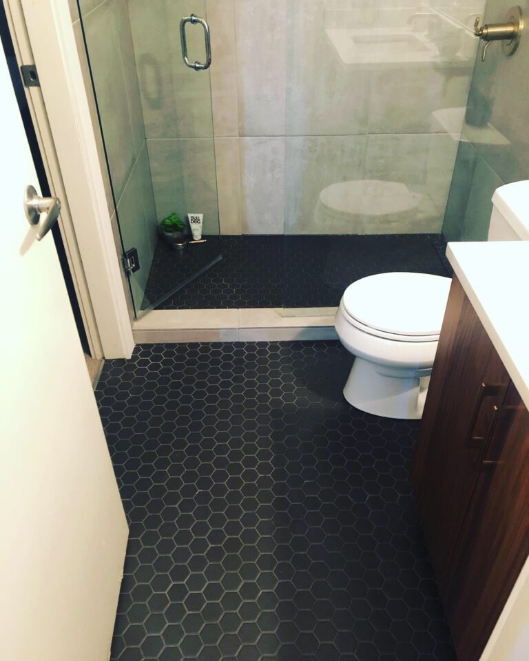 Heated hexagon penny tile floors